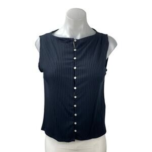 Abercrombie & Fitch Women's Black Sleeveless Ribbed Button Down Tank Top Size M